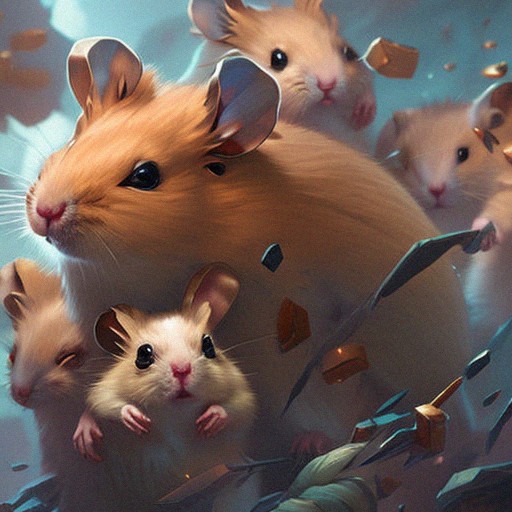 Five hamsters overcrowding around each other.