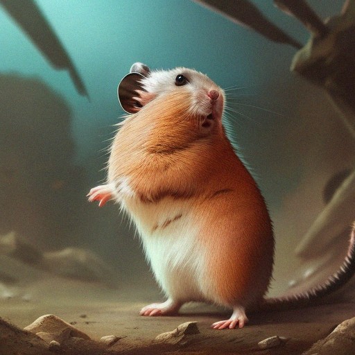 A hamster standing on two hind legs and looking backwards.