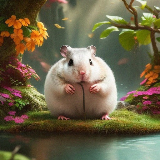 A white hamster in the woods.